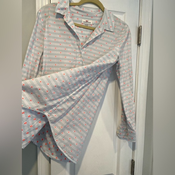 Vineyard Vines Size 8 Striped Neon Polka Dot Cotton Long Sleeve Popover Top - Picture 8 of 11